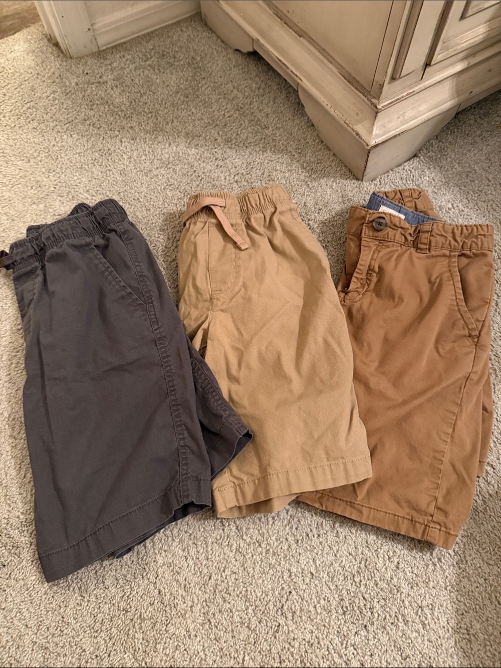 Boys 10/12 Casual Drawstring Cotton Shorts - Khaki, Tan, Charcoal